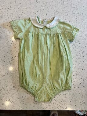 Classic Baby One-Piece Romper in Light Green with White Collar